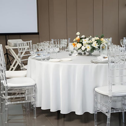 8 Pack White Round Tablecloth 108 Inch White Table Cloth Stain and Wrinkle Resistant Reusable and Washable Polyester Fabric Table Covers for Buffet Wedding Party and Banquet