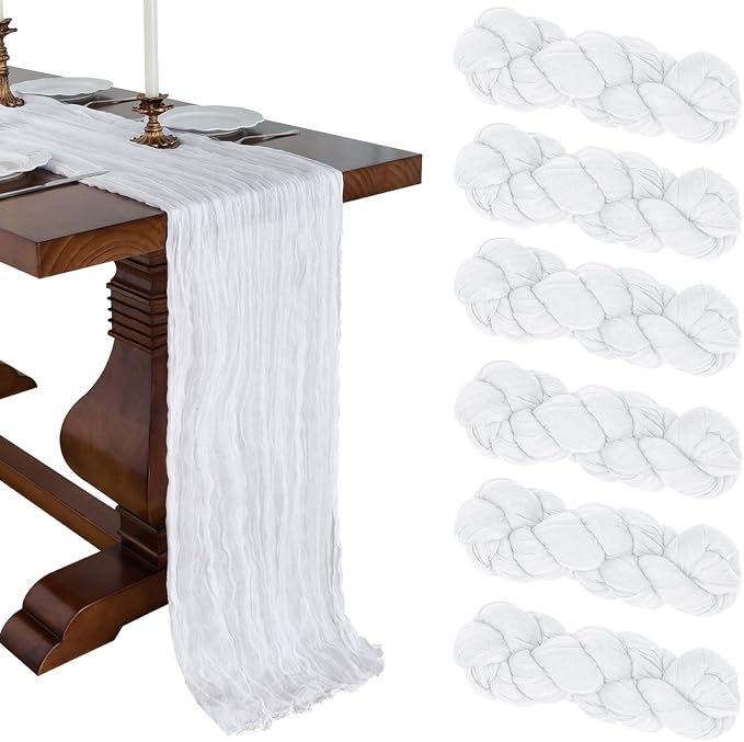 6 Pack 10Ft White Cheesecloth Table Runner 23 x 120 Inch | Gauze Rustic Boho by CKIKU