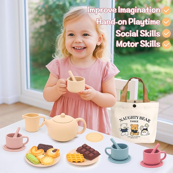 Silicone Tea Party Set for Little Girls Kids Toddlers Tea Set - Image 2