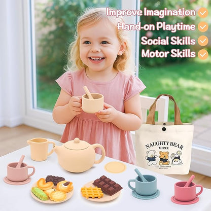 Silicone Tea Party Set for Little Girls Kids Toddlers Tea Set - Image 2