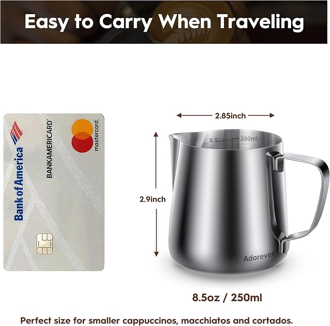 Milk Frothing Pitcher, 8.5oz / 250ml Steaming Pitcher Stainless Steel Espresso - Image 2