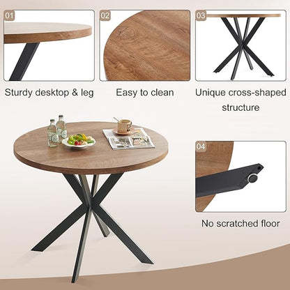 5-Piece Round Dining Table Set - Kitchen Table Chairs Set of 4 with Green Velvet Upholstered Chairs -Dining Table Set for 4