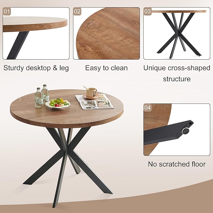 3 Piece Dining Table Set for Small Spaces - Round Kitchen Table Chairs Set of 2 with Gray Velvet Upholstered Chairs -Space Saving Dinette for Kitchen, Dining Room