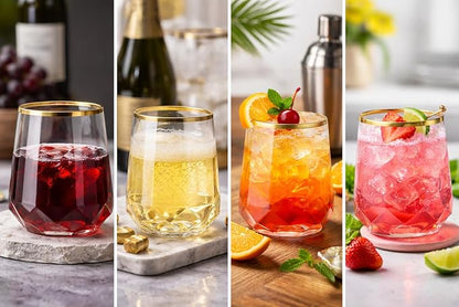 Oojami 40 Pack Disposable Plastic Wine Glasses 12oz Gold Rim - Image 5