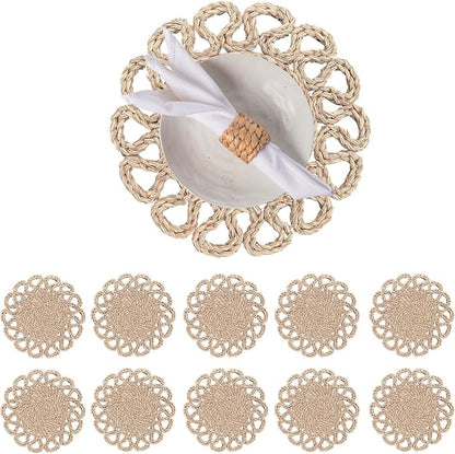 13.8" Set of 10 Round Seagrass Placemats | Boho Woven Rattan Table Mats | Farmhouse Wicker Spring Plate Chargers Like Water Hyacinth, Seagrass for Wedding, Party, Christmas, Events