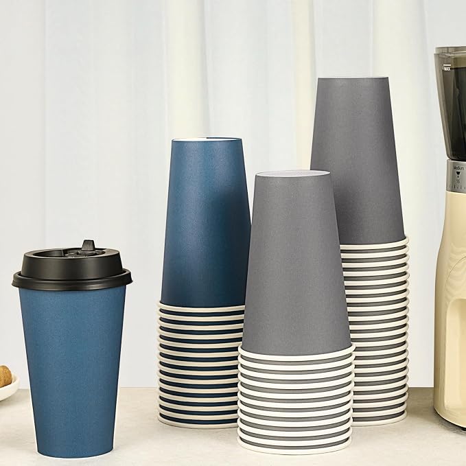 LITOPAK 100 Pack 16 oz Disposable Paper Coffee Cups - Image 3