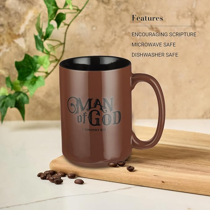 Christian Art Gifts Brown Ceramic Coffee Mug – 14 oz. Microwave and - Image 3