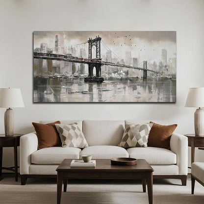 Anolyfi Vintage Brooklyn Bridge Canvas Wall Art Decor, Skylines Cityscapes Gallery Decorative Painting Large Artwork Picture for Hallway Bedroom Kitchen Office Home Decor 40"x20"