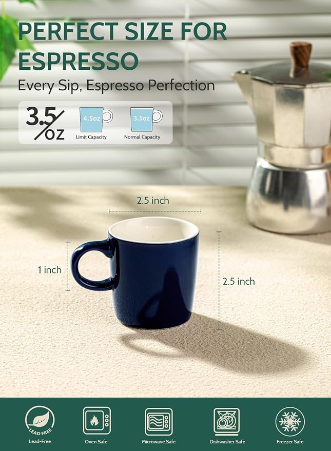 Sweese 3.5oz Porcelain Espresso Cups Set of 4, Mini Coffee Mugs Demitasse Cups - Image 2