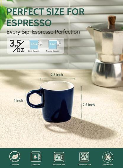 Sweese 3.5oz Porcelain Espresso Cups Set of 4, Mini Coffee Mugs Demitasse Cups - Image 2