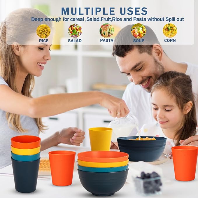 Rubtlamp Wheat Straw Dinnerware Set, Plastic Plates Set Reusable Include Dinner - Image 6