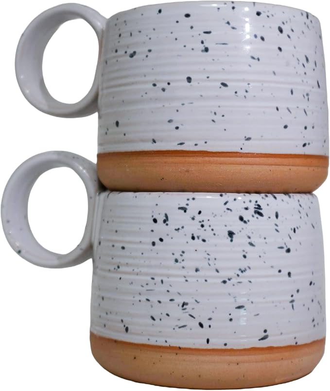 Bossa Stoneware Ceramic Cappuccino Cup 8oz White Set of 2 | Handcrafted - Image 5