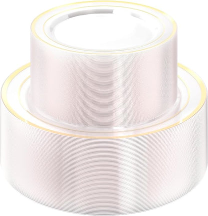 Quatish 120 Pcs Gold Rim Disposable Plastic Plates for Party,Wedding Plate Includes 60 Pes 10.25 Inch 60 Pes 7.5 Inch Heavy Duty Dinner & Dessert Plates, Perfect for Festivals,Picnics,in Clear