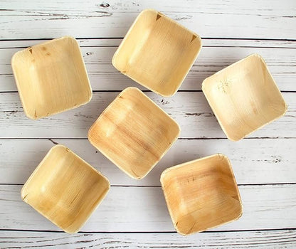 Charity Leaf Disposable Palm Leaf 4" Square Bowl (50 pcs) Dipping Bowls | Bamboo Like| All Natural and Biodegradable | Charcuterie Boards, BBQs, and Parties