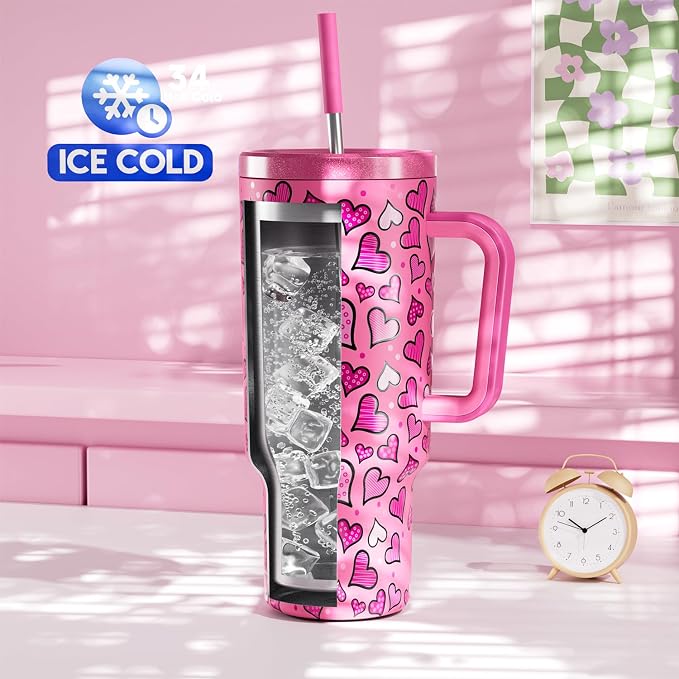 Meoky 40 oz Tumbler with Handle and Straw: Stainless Steel Insulated Tumbler - Image 2