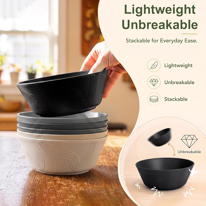 PYRMONT Large Salad Bowl 36 OZ Wheat Straw Bowls Set of 8 Alternative Plastic - Image 5