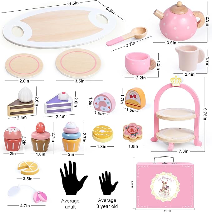 Wooden Tea Party Set for Little Girls, Toddler Girl Gifts Princess Tea Time Toys - Image 2