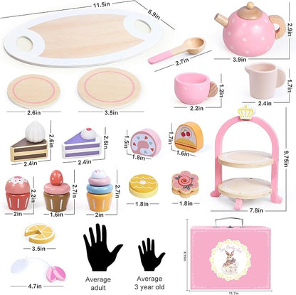 Wooden Tea Party Set for Little Girls, Toddler Girl Gifts Princess Tea Time Toys - Image 2