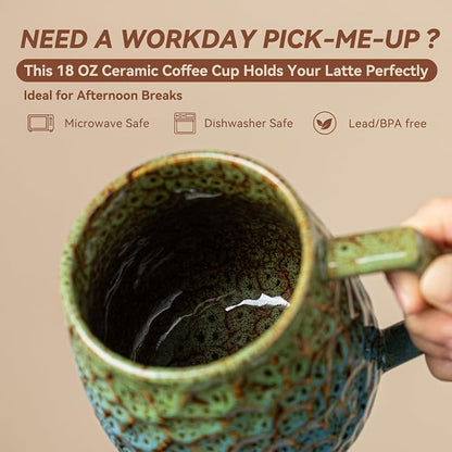 18oz Unique Kiln-Change Ceramic Coffee Mug, Handcrafted Hammered Texture - Image 5