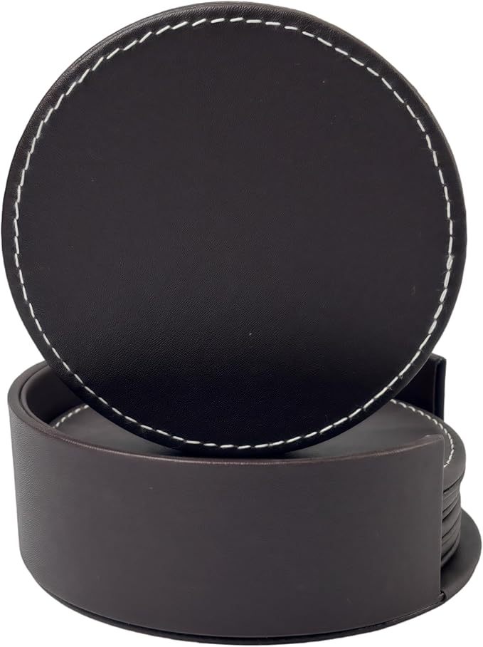 Set of 6 PU Leather Black Bar Drink Coasters by Unknown