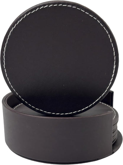 Set of 6 PU Leather Black Bar Drink Coasters by Unknown