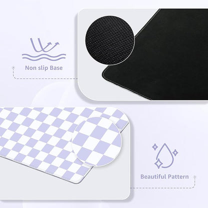 iCasso Desk Pad Mat, Desk Matt for Desktop, Cute XXL Large Mouse Pad, Anti-Slip Big Mousepad with Stitched Edges, Keyboard Pad Mouse Mat for Computer (Purple Checkered)