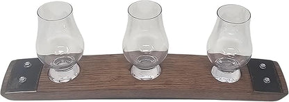 Premium Barrel Stave Whiskey, Scotch, Bourbon - Crystal Glass Flight (Red Mahogany)