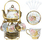 CHANJOON Gold Plated Red Rose Ceramic Tea Set, Vintage Tea Sets by CHANJOON