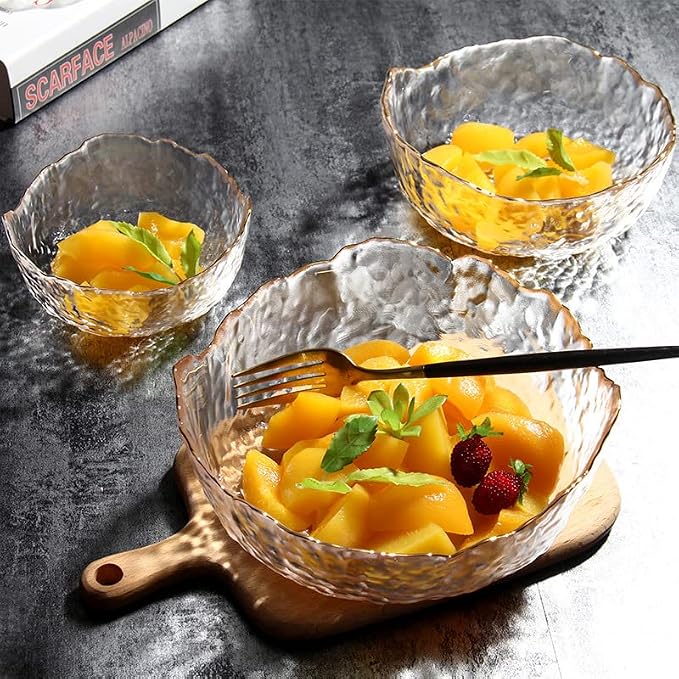 Glass Bowl for Salad Candy Fruit, Decorative Bowl-Clear Gold, Snack Dessert - Image 3