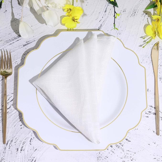 White Hard Plastic Dinner Plates, 50 Pack 11" Disposable Round Baroque Plates - Image 2