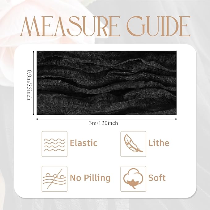 Cheesecloth Table Runner Black 10FT Boho Gauze Runner, 6 Pack | 120 Inch Cheese - Image 2