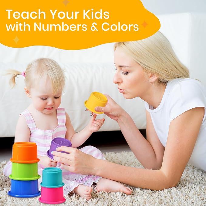 Stacking Cups Baby Toy Educational Cup Stacking Set 8-Pc Rainbow Stackable Cups - Image 8