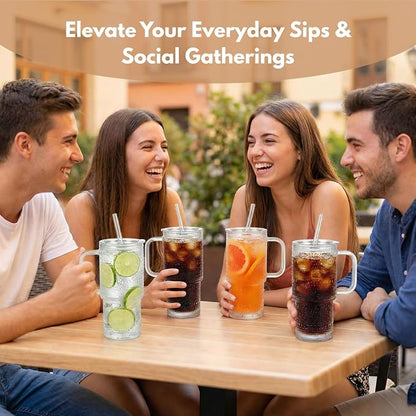 20 oz Glass Tumbler with Lid and Straw, Glass Iced Coffee Cups, Spill-proof - Image 5