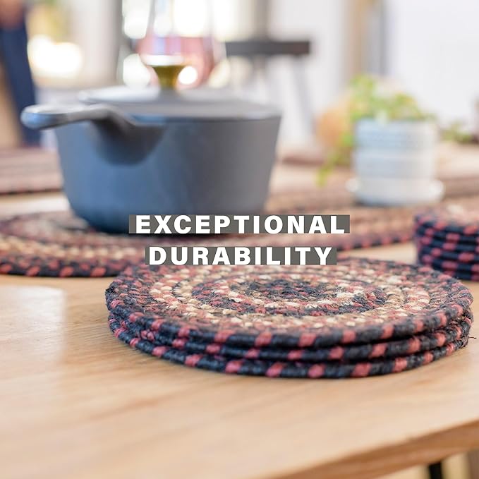 Homespice Prescott Jute Braided Table Runner, Warm Primitive Decor, Set of 2, Black and Red Oval 8x28 - Rich Colors, Easy to Clean, Durable and Protects Furniture