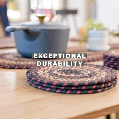 Homespice Prescott Jute Braided Dinner Table Runner, Warm Primitive Decor, Set of 2, Black and Red Rectangle 8x28 - Rich Colors, Easy to Clean, Durable and Protects Furniture