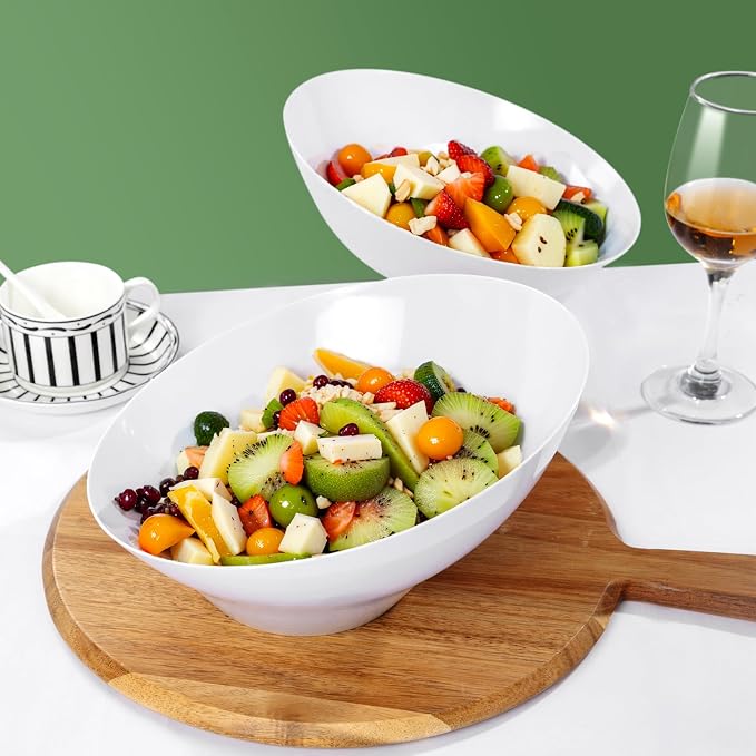 bUCLA 12 Pack White Plastic Serving Bowls - 54 OZ Angled Table Salad and Fruit - Image 5