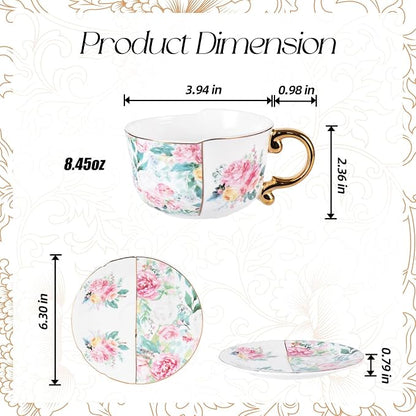 KAMMAK Tea Cups and Saucers Set of 2, Fine Bone China Coffee Cups, YX011 | - Image 2