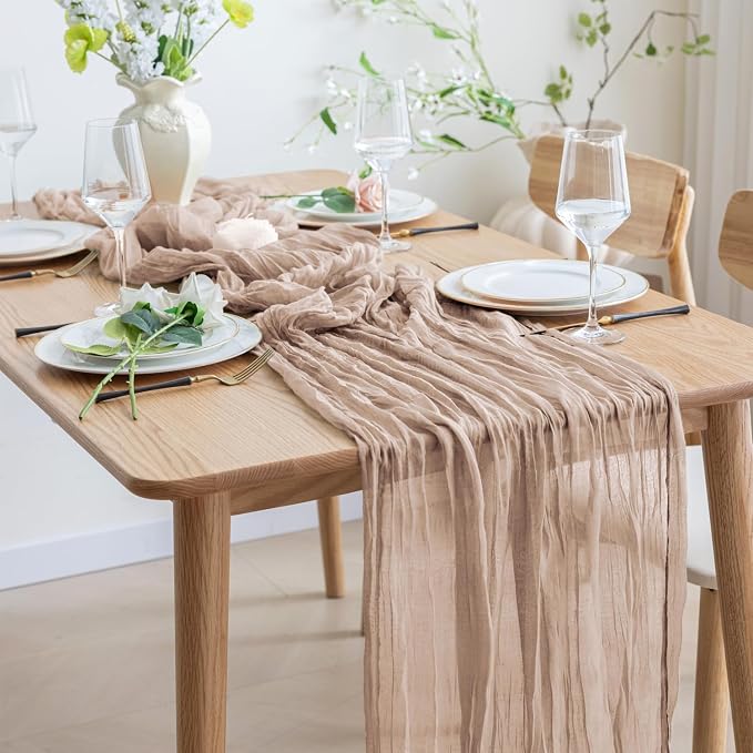 Asee'm 6pcs Nude Pink Cheesecloth Table Runner Summer Boho Rustic 10FT | Fall - Image 6