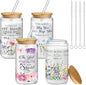 Mumufy 4 Pack Wildflower Glass Cups Gift Aesthetic Cute Glass Cup Tumbler by Mumufy
