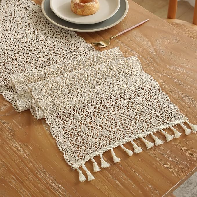meioro Crochet Lace Table Runner, 12x64 Inch Boho Cotton Table Runners - Image 6