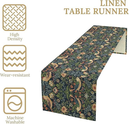 William Morris Strawberry Thief Table Runner Vintage Flowers Table Runner - Image 4