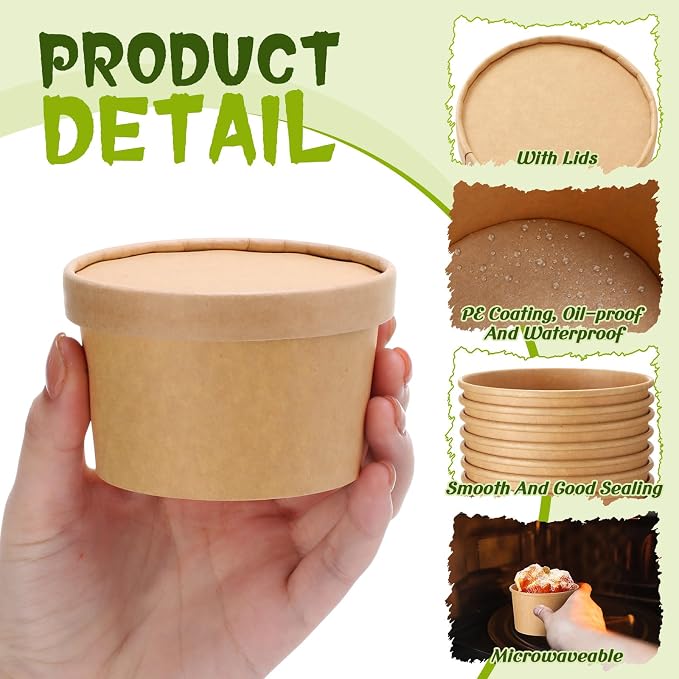 Fulmoon 100 Pack Paper Soup Containers - Image 4
