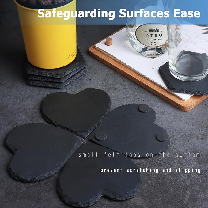 Black Heart Nature Stone Coasters Absorbent, Boho Cute Drink Coasters Set of 2 - Image 3