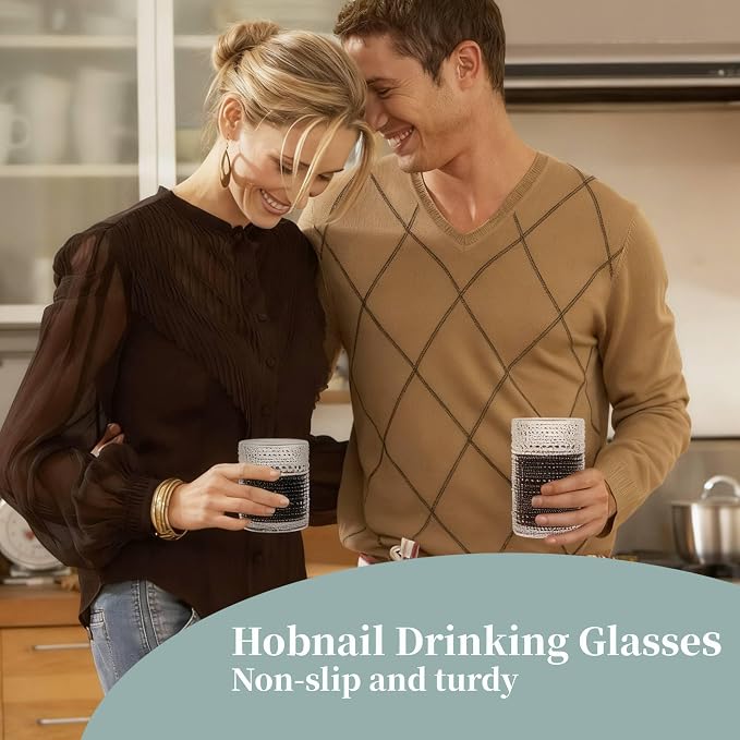 Gray Hobnail Drinking Glasses Set of 6, 15 oz Vintage Highball Glasses - Image 5