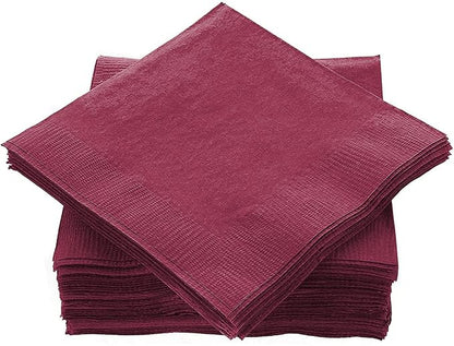 Cocktail Napkins Disposable, Burgundy Beverage Napkins Soft and Absorbent Paper Napkins for Dinner, Party, Wedding, Or Every Day Use, 7” x 7” 2 Ply Party Napkins, Pack of 40 - By Amcrate