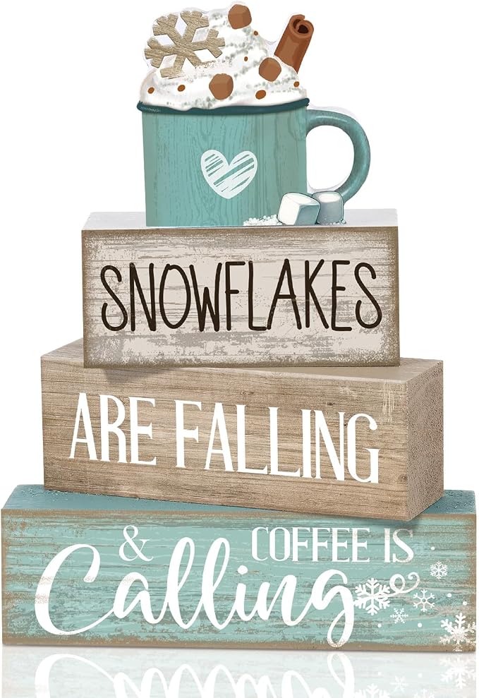Moucuny 4 Pcs Winter Table Decor Wooden Milk Cocoa Decoration Winter Tiered by Moucuny