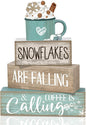 Moucuny 4 Pcs Winter Table Decor Wooden Milk Cocoa Decoration Winter Tiered by Moucuny