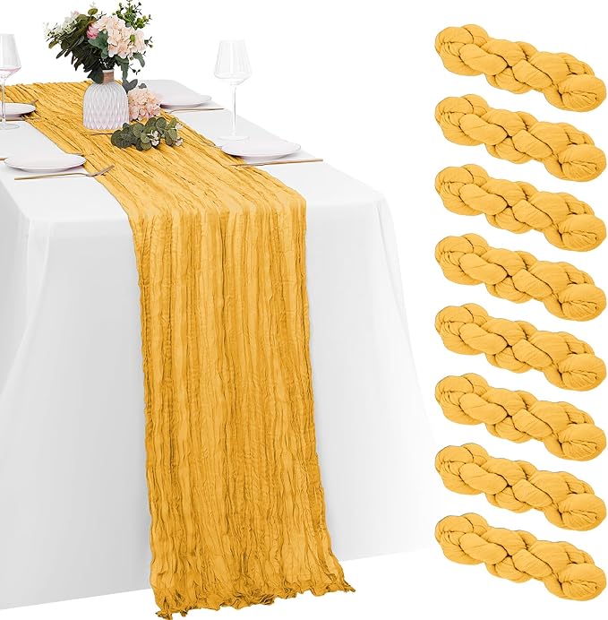 8 Pack Gold Cheesecloth Table Runners 20x120 Inch Gauze Table Runner 10FT by Yorcari