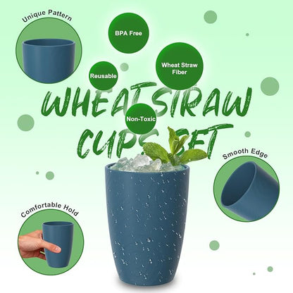 Wheat Straw Drinking Cups Set of 6, 16 OZ Unbreakable & Lightweight Plastic - Image 3