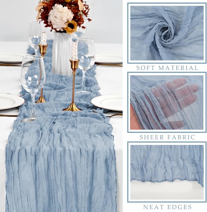 Dusty Blue Cheesecloth Table Runner 10FT Runner - Image 2